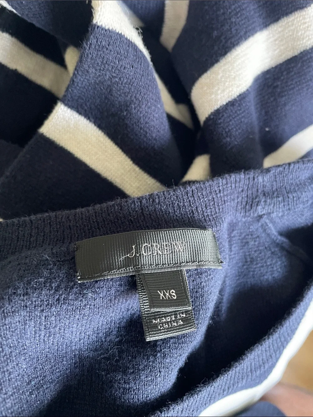 J. Crew Navy and White Striped Crewneck Sweater